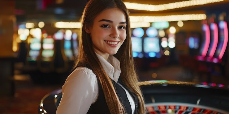 Studio multi-kamera dengan dealer profesional dan meja roulette